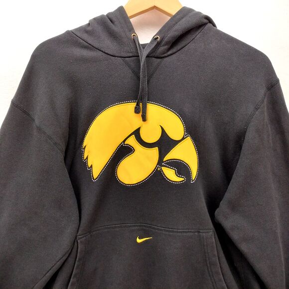 Nike Iowa Hawkeyes Hoodie Mens M Black Embroidered Heavyweight Logo Sweatshirt - Picture 3 of 12